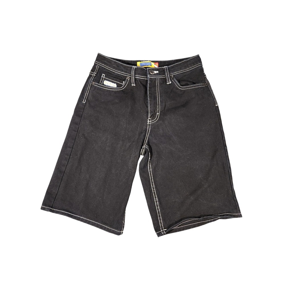 Empyre Y2K Skate Fire Hydrant Shorts 26 Black Denim Graphic Streetwear Loose